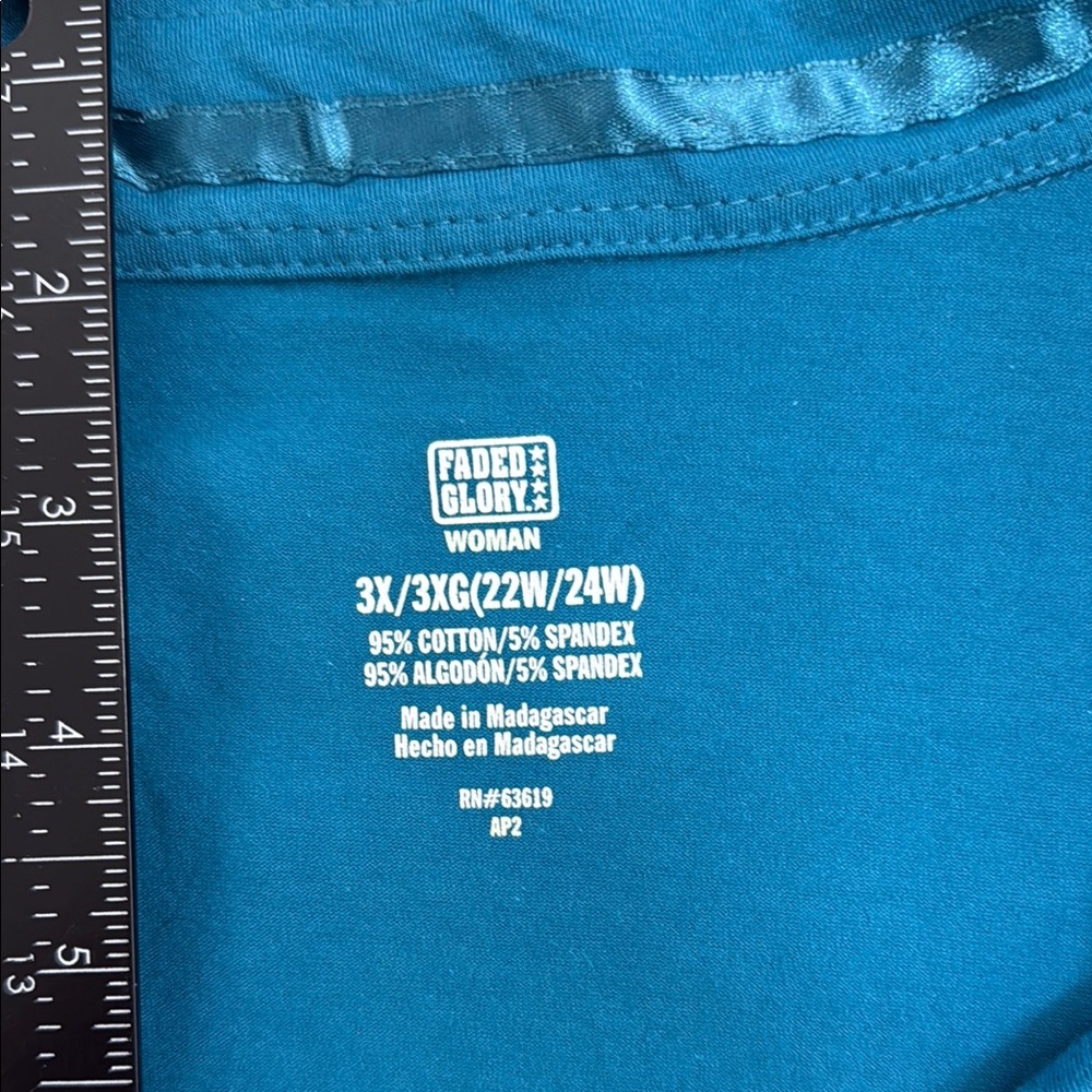 Faded Glory 3X Teal Stretch Polo Blouse Split Neck Roll Tab Sleeve Casual Top - Picture 5 of 7